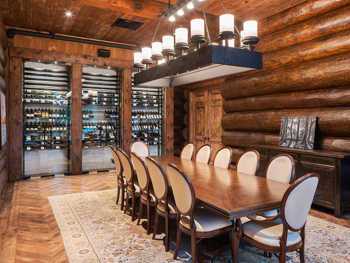 Captain's Quarters private dining room with glass wine cellar walls